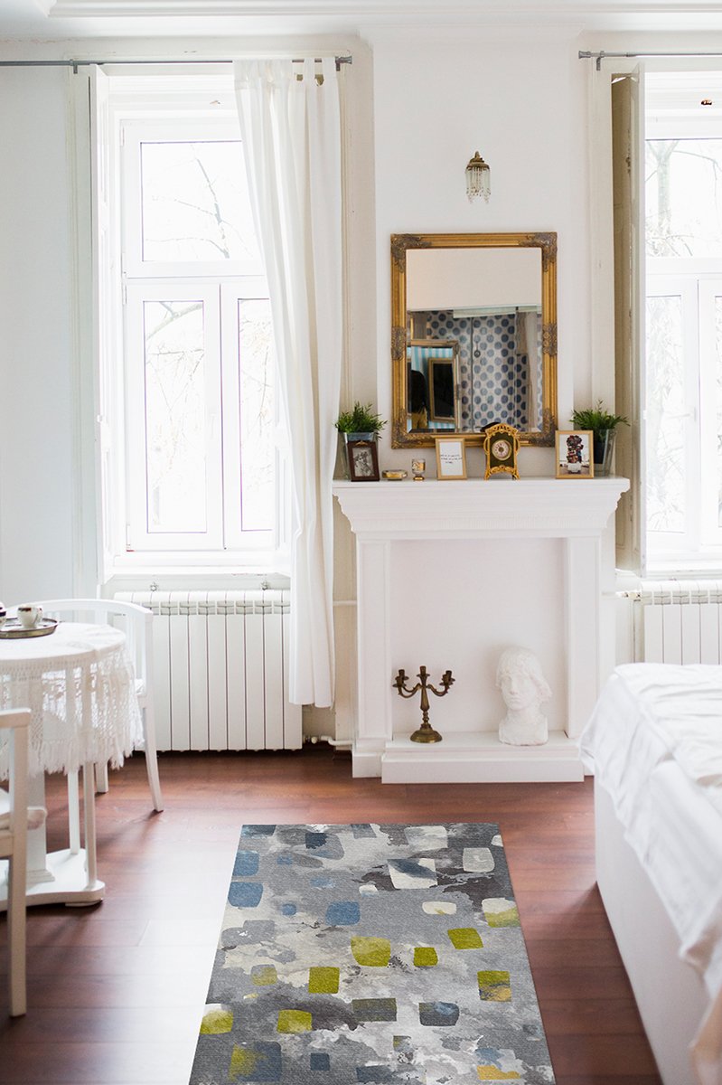 Watercolor Paintwork Grey Rug 2.5'x7' | Stain-Resistant