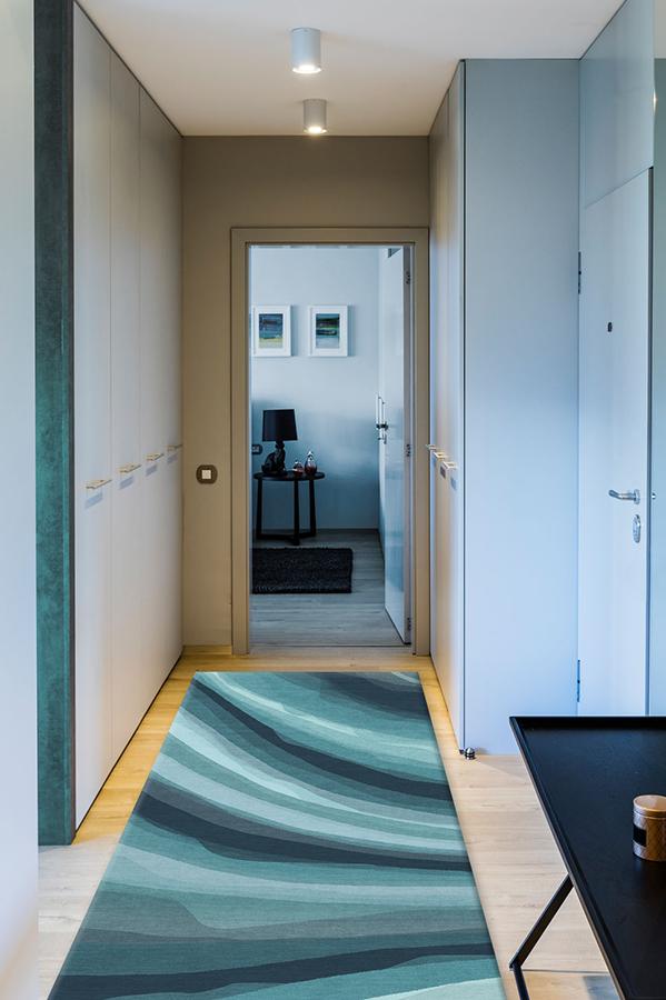 Watercolor Waves Blue Rug 2.5'x10' | Stain-Resistant