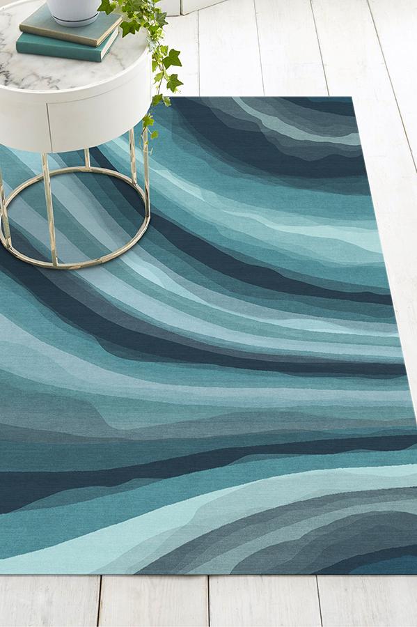 Watercolor Waves Blue Rug 5'x7' | Stain-Resistant