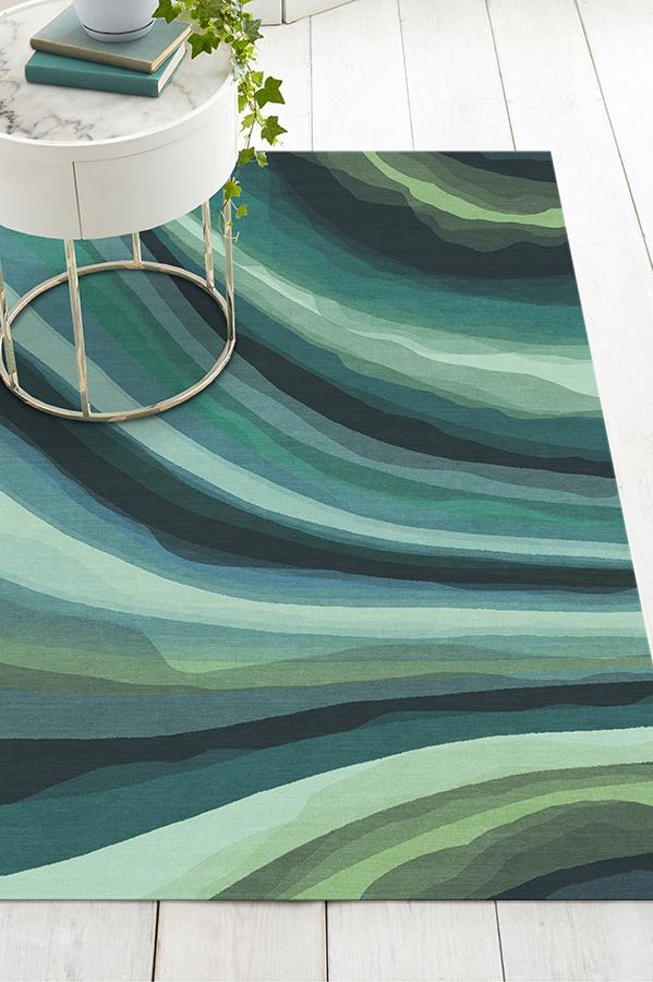 Watercolor Waves Citrus Green Rug 5'x7' | Stain-Resistant
