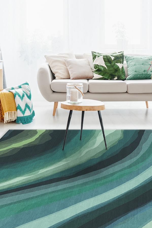 Watercolor Waves Citrus Green Rug 8'x10' | Stain-Resistant