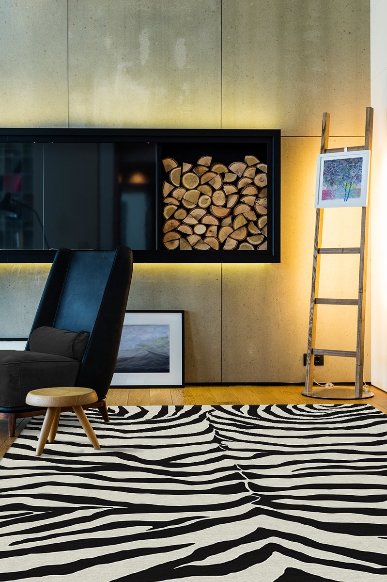 Zebra Black Rug 8'x10' | Stain-Resistant