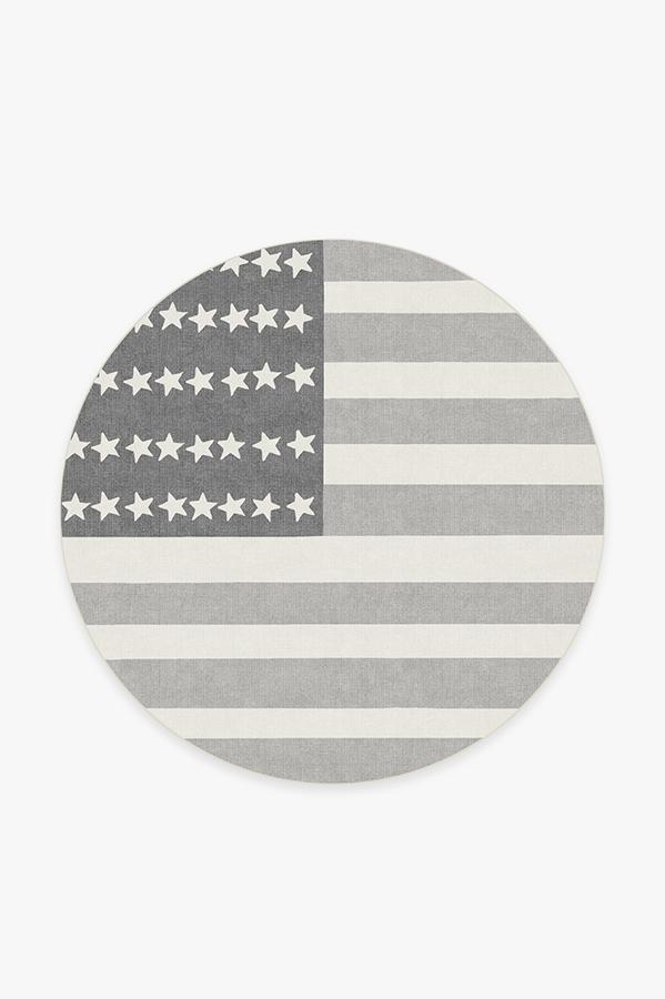 American Flag Grey Rug 6' Round | Stain-Resistant