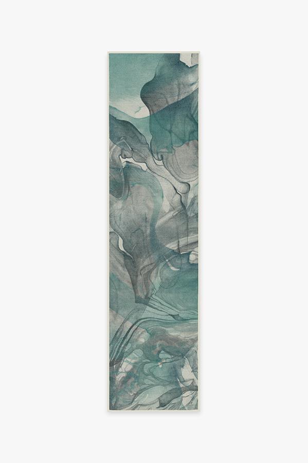 Aurora Teal Grey Rug 2.5'x10' | Stain-Resistant
