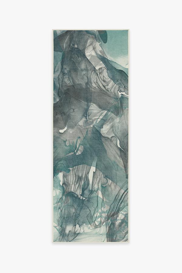 Aurora Teal Grey Rug 2.5'x7' | Stain-Resistant