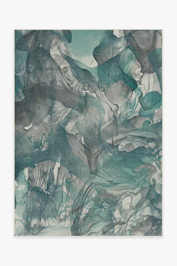 Aurora Teal Grey Rug 5'x7' | Stain-Resistant