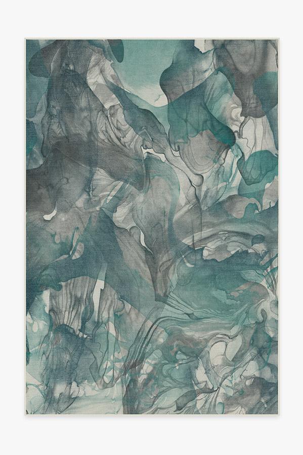 Aurora Teal Grey Rug 6'x9' | Stain-Resistant