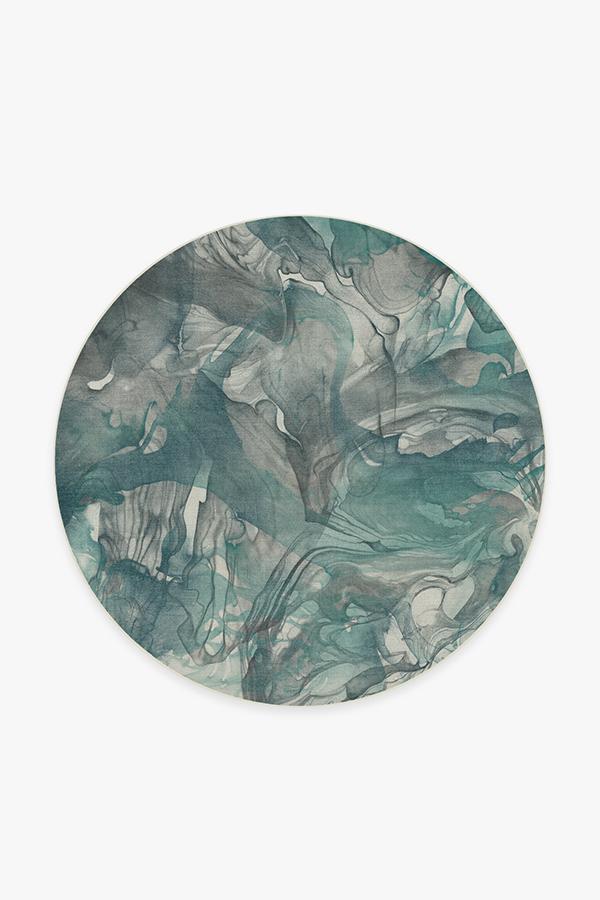 Aurora Teal Grey Rug 6' Round | Stain-Resistant