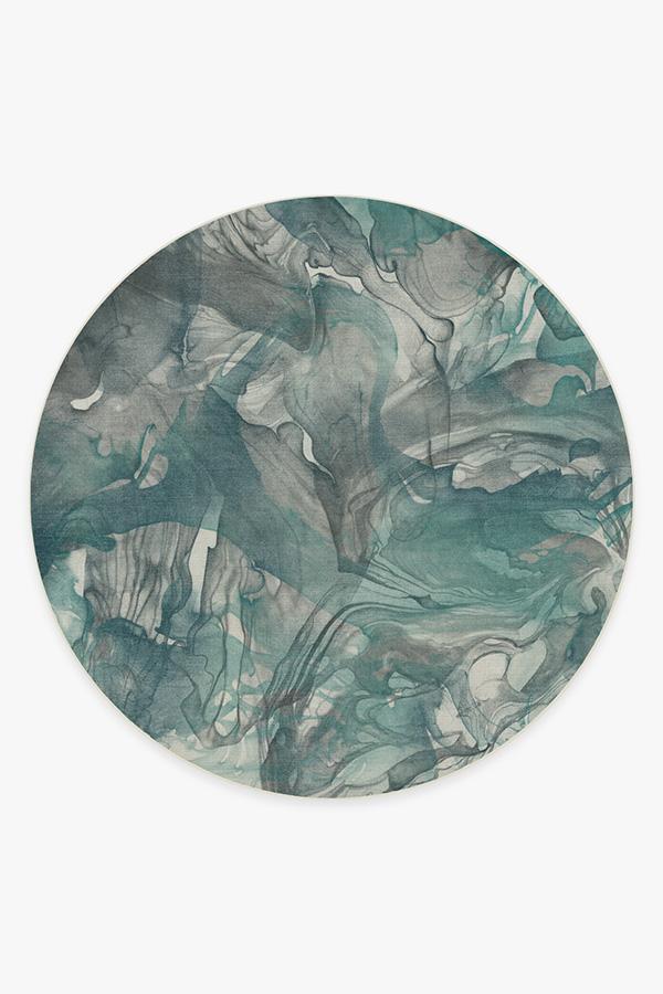 Aurora Teal Grey Rug 8' Round | Stain-Resistant