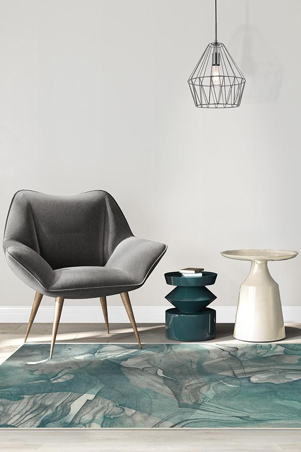 Aurora Teal Grey Rug 3'x5' | Stain-Resistant