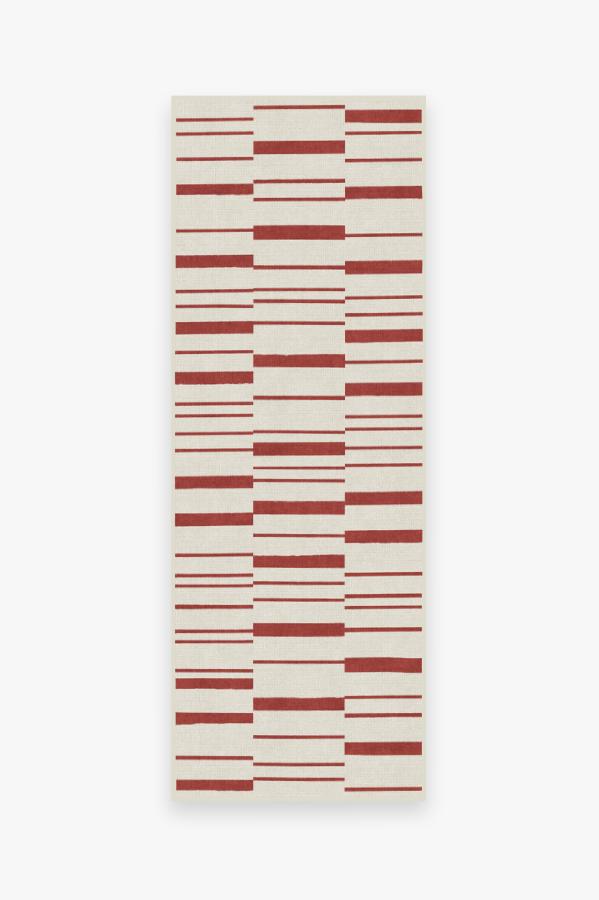 Broken Stripe Red Rug 2.5'x7' | Stain-Resistant