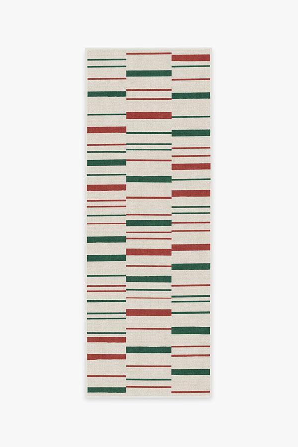 Broken Stripe Red & Green Rug 2.5'x10' | Stain-Resistant