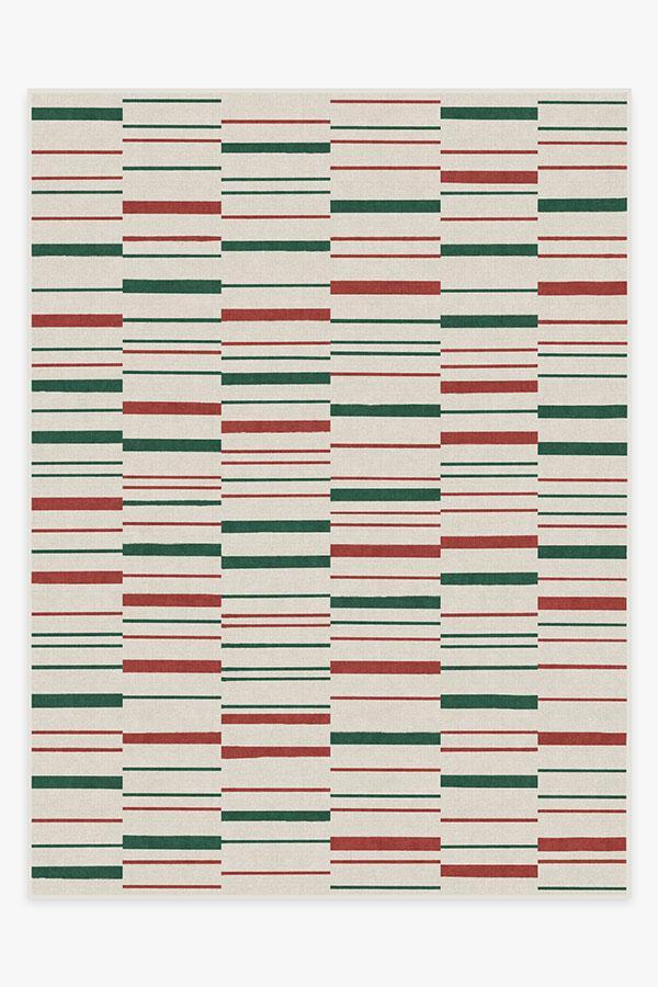 Broken Stripe Red & Green Rug 9'x12' | Stain-Resistant