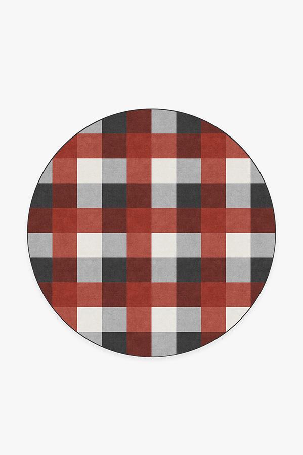 Buffalo Plaid Black & Red Rug 6' Round | Stain-Resistant