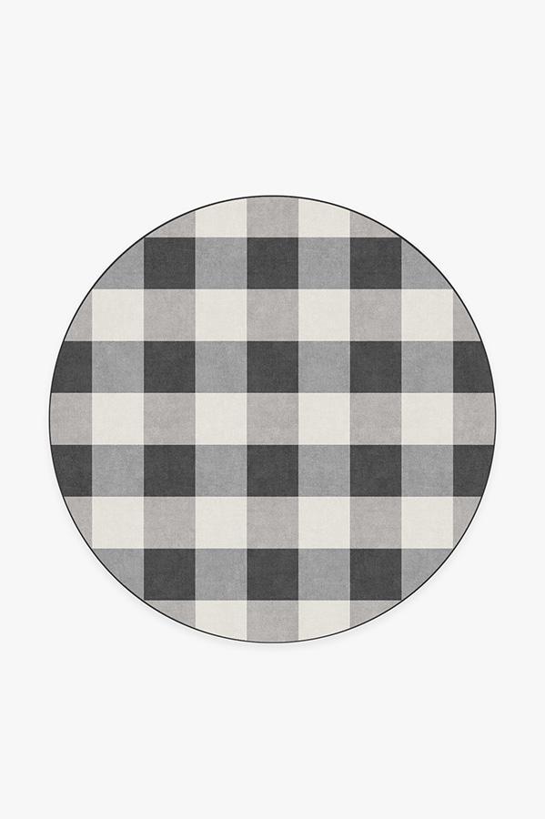 Buffalo Plaid Black & White Rug 6' Round | Stain-Resistant