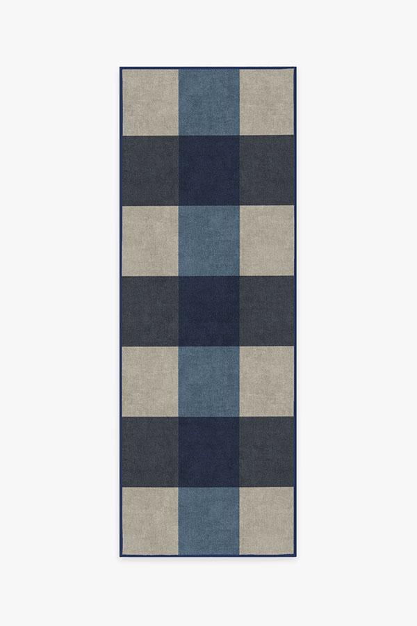 Buffalo Plaid Blue & Ivory Rug 2.5'x7' | Stain-Resistant