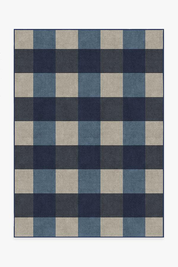 Buffalo Plaid Blue & Ivory Rug 5'x7' | Stain-Resistant