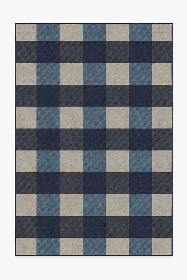Buffalo Plaid Blue & Ivory Rug 6'x9' | Stain-Resistant