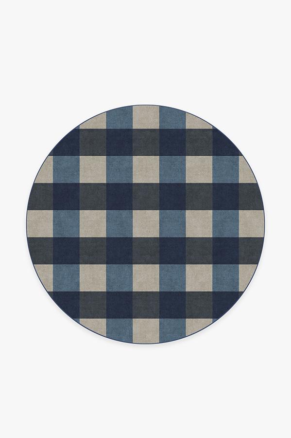 Buffalo Plaid Blue & Ivory Rug 6' Round | Stain-Resistant