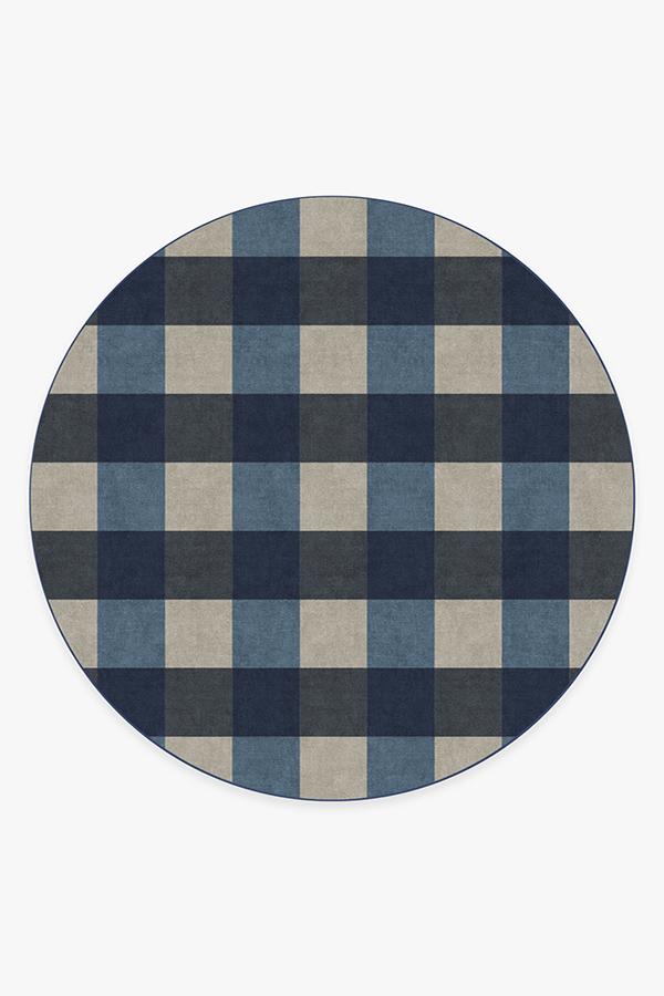 Buffalo Plaid Blue & Ivory Rug 8' Round | Stain-Resistant