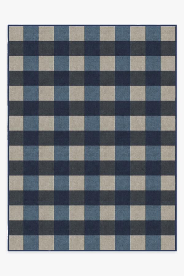 Buffalo Plaid Blue & Ivory Rug 9'x12' | Stain-Resistant