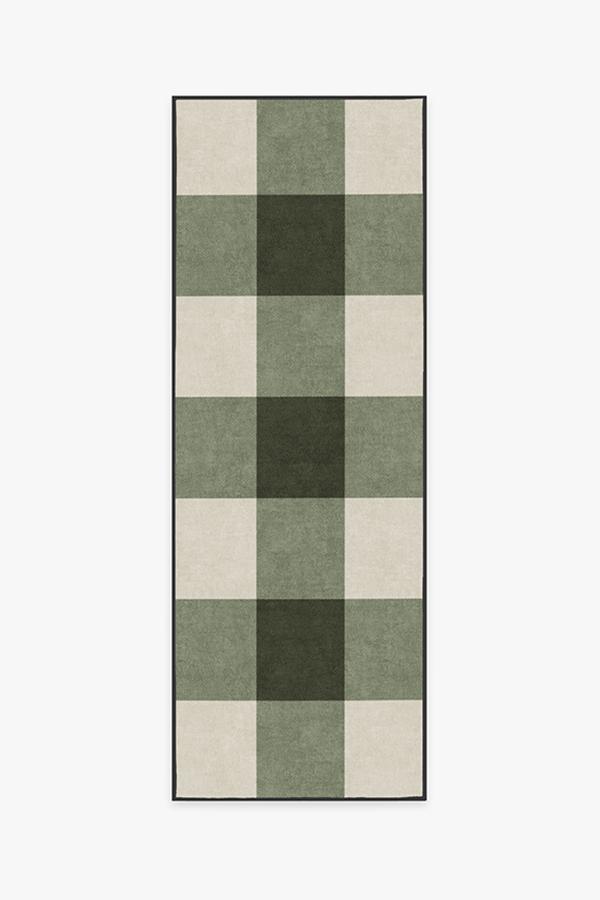 Buffalo Plaid Green & White Rug 2.5'x10' | Stain-Resistant