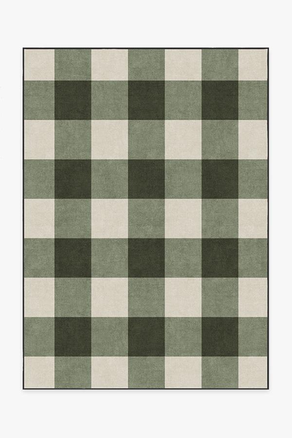Buffalo Plaid Green & White Rug 5'x7' | Stain-Resistant