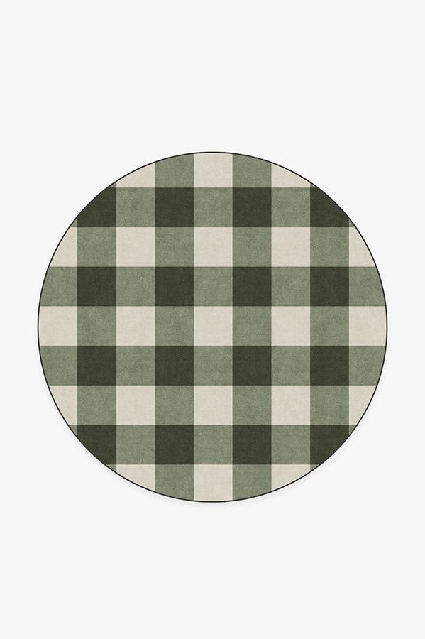 Buffalo Plaid Green & White Rug 6' Round | Stain-Resistant