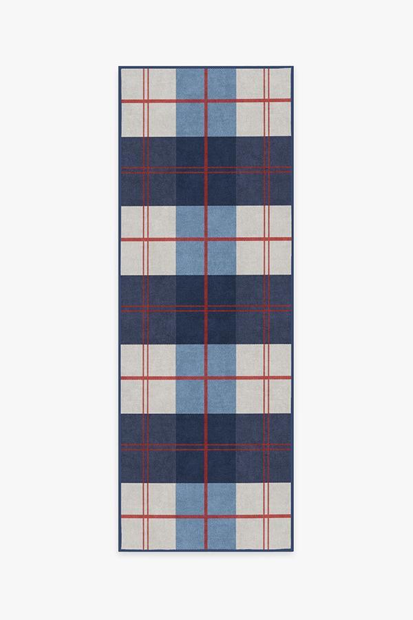 Buffalo Plaid Red & Blue Rug 2.5'x10' | Stain-Resistant
