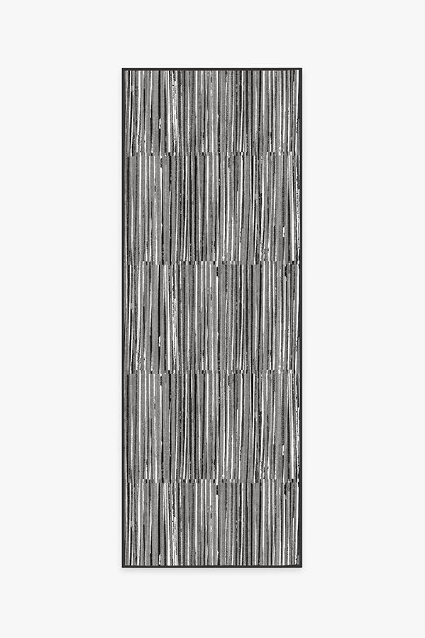 Caspian Stripe Black Rug 2.5'x7' | Stain-Resistant