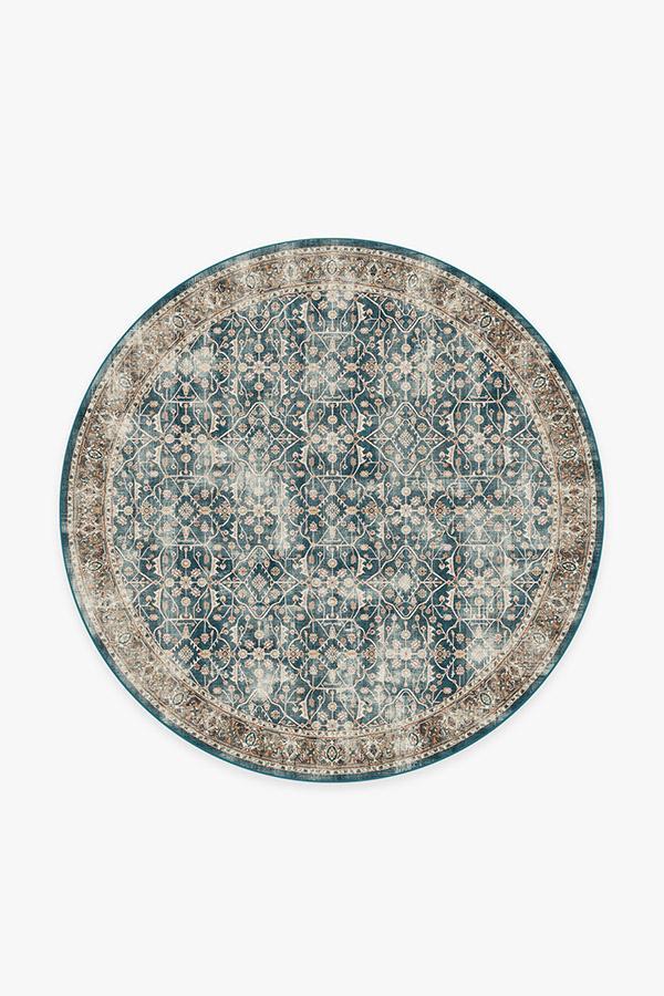 Celestine Teal Blue Rug 6' Round | Stain-Resistant