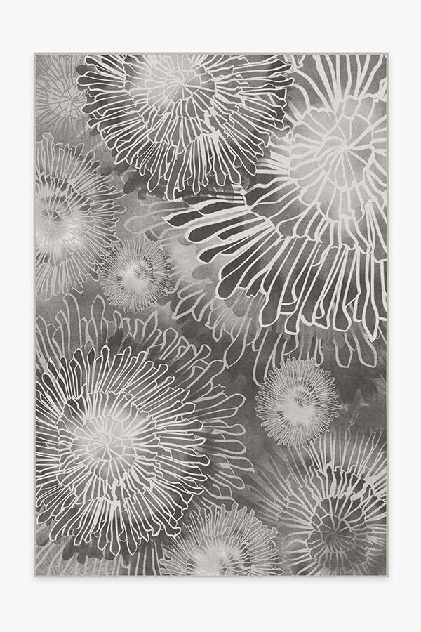 Chrysanthemum Ash Grey Rug 6'x9' | Stain-Resistant