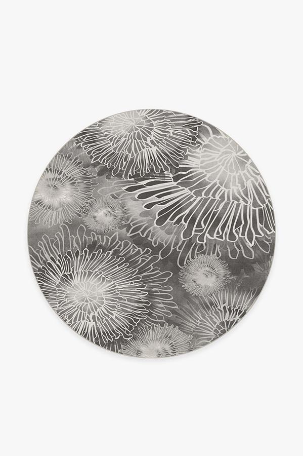 Chrysanthemum Ash Grey Rug 6' Round | Stain-Resistant