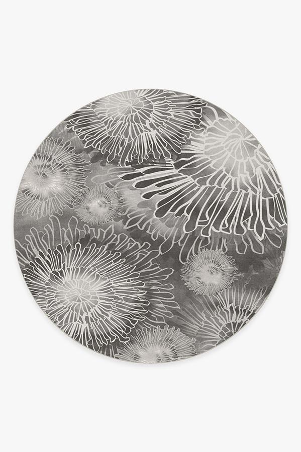 Chrysanthemum Ash Grey Rug 8' Round | Stain-Resistant