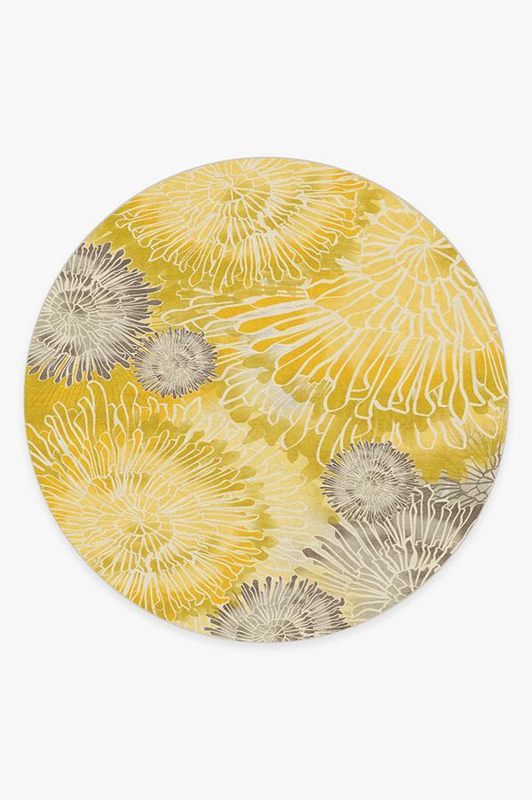Chrysanthemum Yellow Rug 8' Round | Stain-Resistant