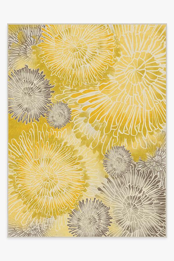 Chrysanthemum Yellow Rug 9'x12' | Stain-Resistant