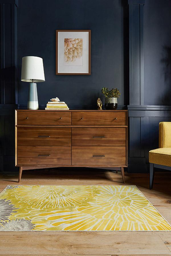 Chrysanthemum Yellow Rug 3'x5' | Stain-Resistant
