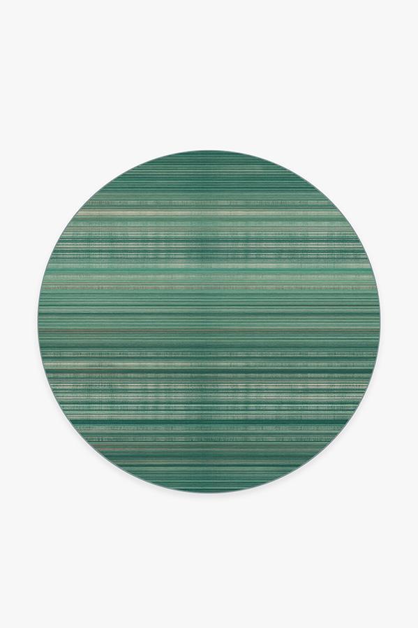 Coastal Linear Stripe Aqua Rug 6' Round | Stain-Resistant
