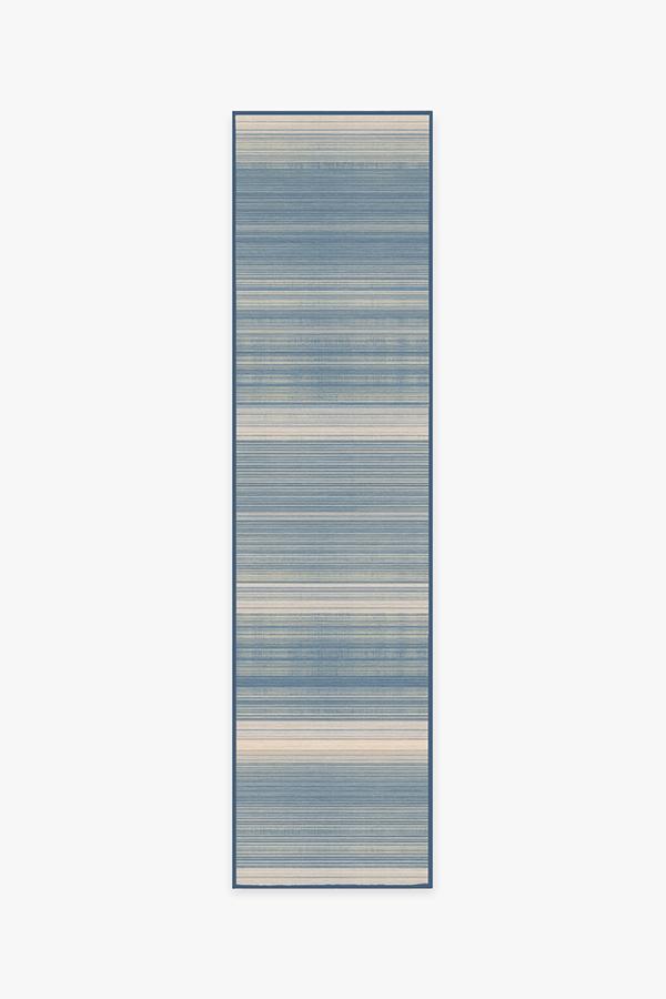 Coastal Linear Stripe Slate Rug 2.5'x10' | Stain-Resistant