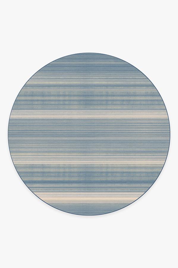 Coastal Linear Stripe Slate Rug 8' Round | Stain-Resistant