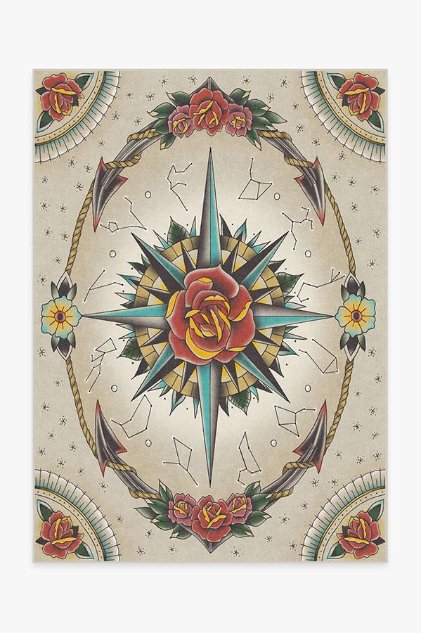 Compass Rose Rug 5'x7' | Stain-Resistant