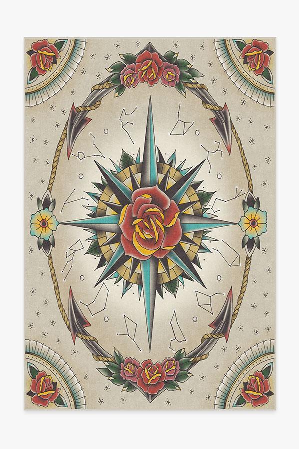 Compass Rose Rug 6'x9' | Stain-Resistant