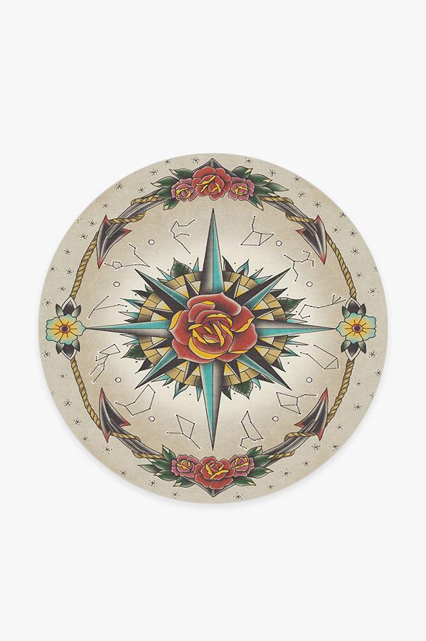 Compass Rose Rug 6' Round | Stain-Resistant