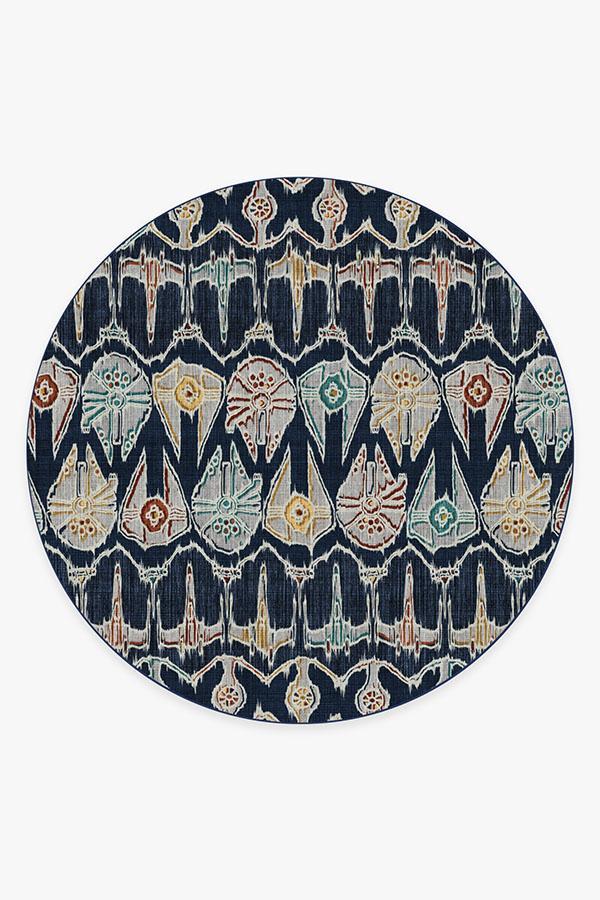 Corellian Ikat Navy Rug 8' Round | Stain-Resistant
