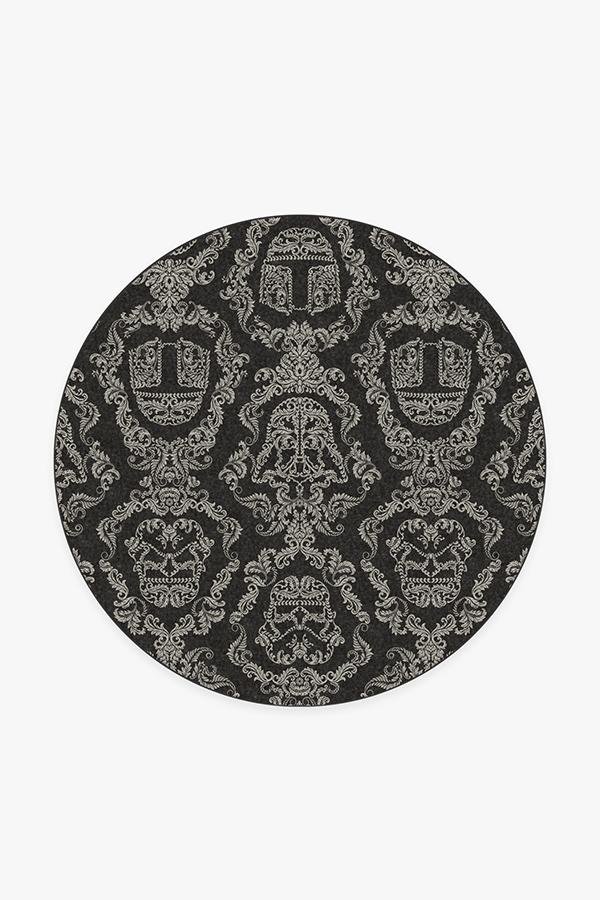 Dark Side Damask Charcoal Rug 6' Round | Stain-Resistant