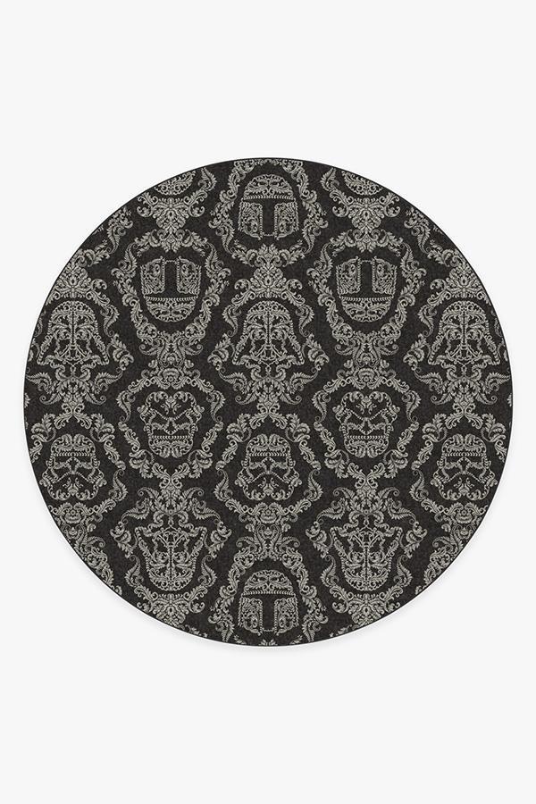 Dark Side Damask Charcoal Rug 8' Round | Stain-Resistant