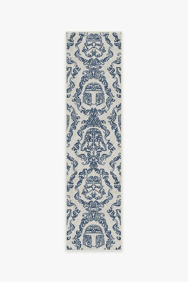 Dark Side Damask Delft Blue Rug 2.5'x10' | Stain-Resistant