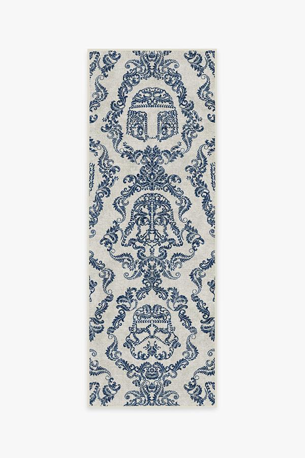 Dark Side Damask Delft Blue Rug 2.5'x7' | Stain-Resistant