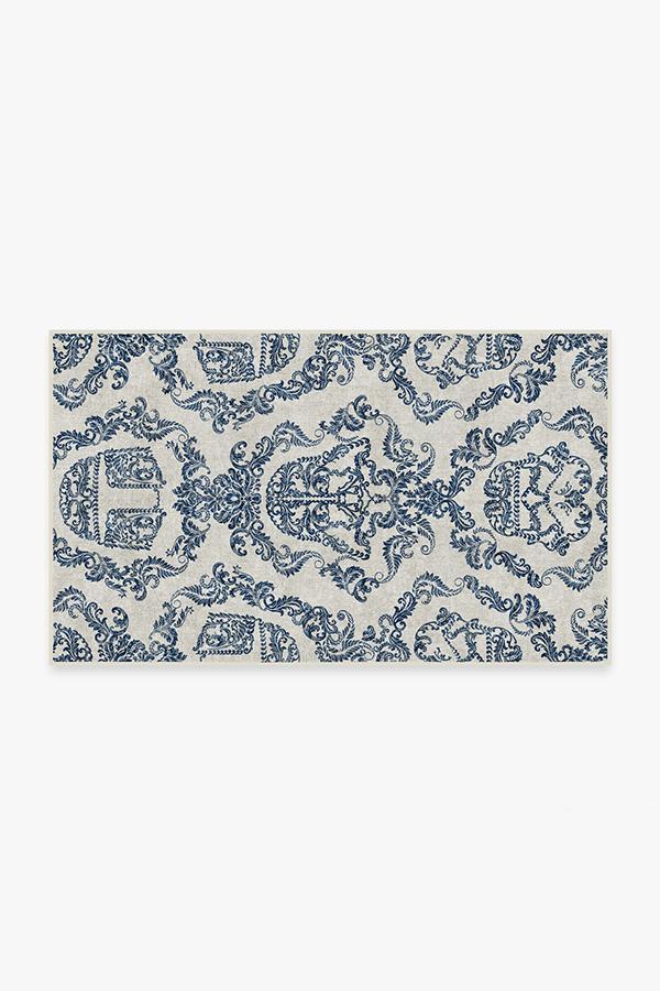 Dark Side Damask Delft Blue Rug 3'x5' | Stain-Resistant