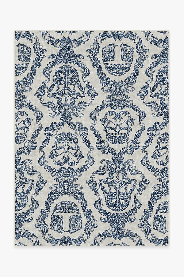 Dark Side Damask Delft Blue Rug 5'x7' | Stain-Resistant